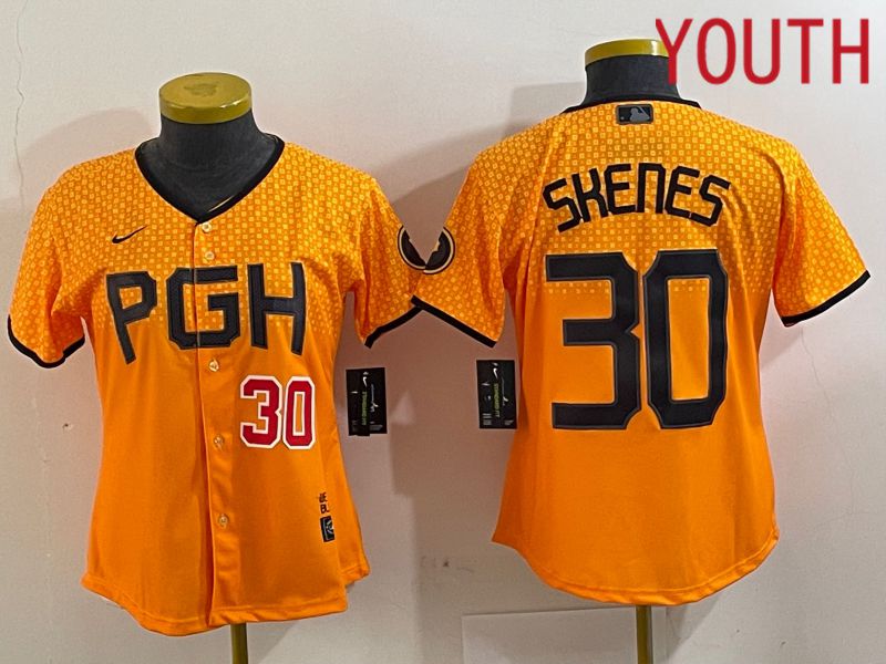 Youth Pittsburgh Pirates #30 Skenes Yellow City Edition 2024 Nike MLB Jersey style 3->women mlb jersey->Women Jersey
